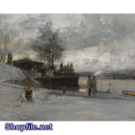 Tranh sơn dầu ngôi làng về đêm